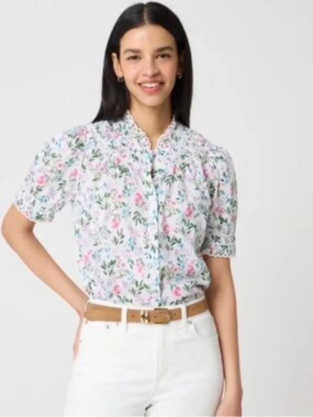 J Crew Short-sleeve Floral Smocked Top Size XL NWT